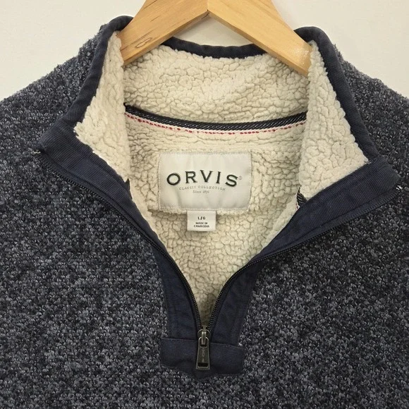 Orvis Classic Collection Sherpa Lined 1/4 Zip Sweater Fleece Mens L Logo Patch - Picture 3 of 15